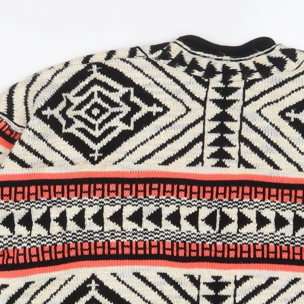 New Look Girls Multicoloured V-Neck Geometric Acrylic Cardigan Jumper Size S Pullover - Open