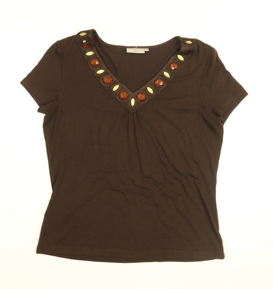 Womens UK Size M CC Brown Basic T-Shirt