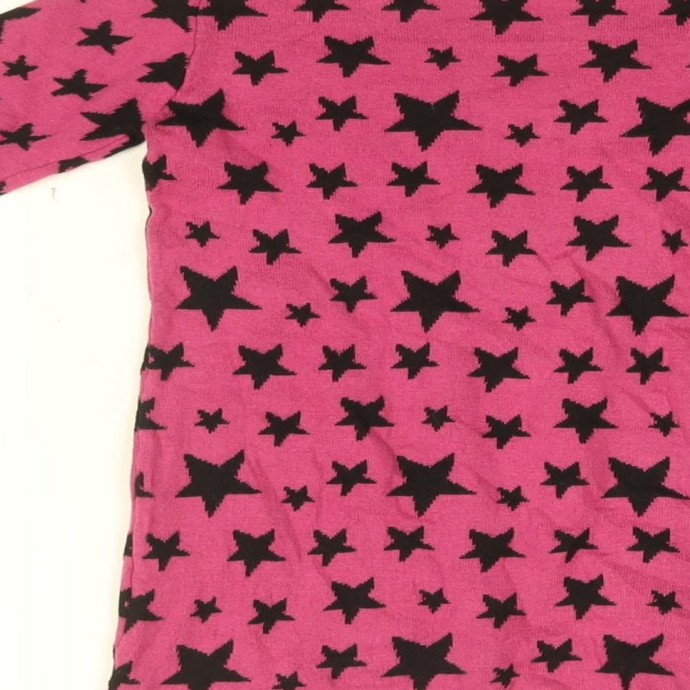 Lupilu Girls Pink Geometric Cotton Basic T-Shirt Size 12-18 Months Round Neck Button - Star print