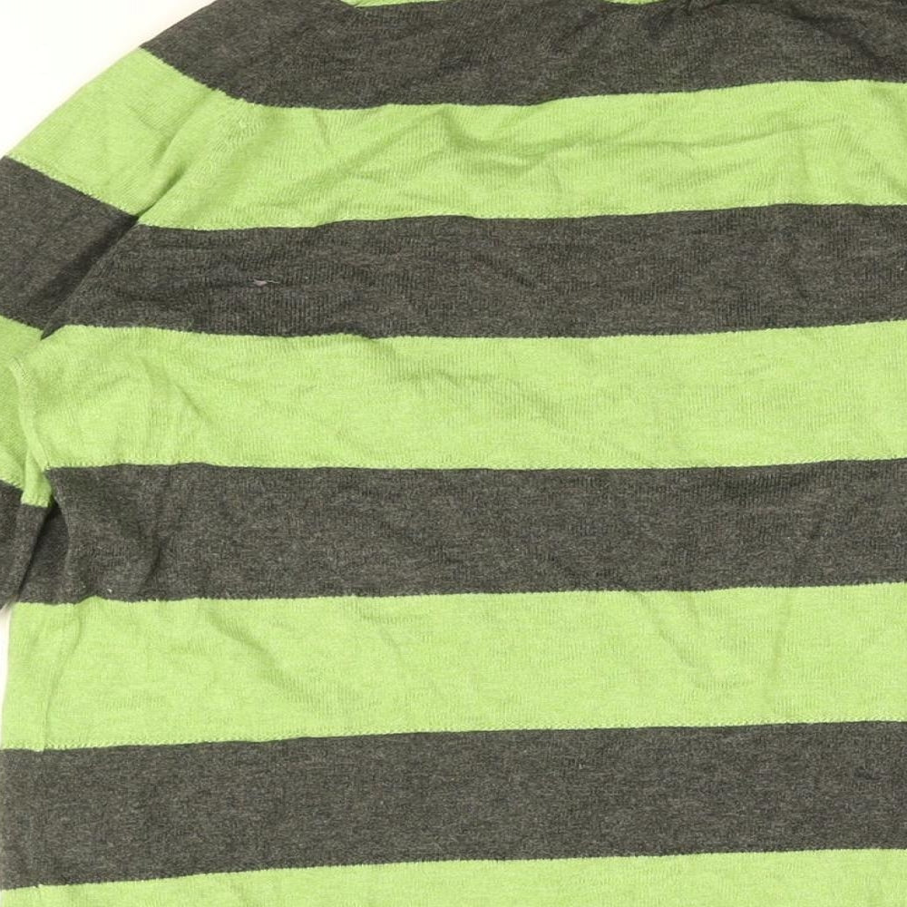 Vackray Womens Green Round Neck Striped Cotton Cardigan Jumper Size XS