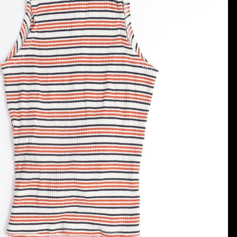 Bershka Womens Multicoloured Striped Viscose Camisole T-Shirt Size XS Crew Neck - Cross-over