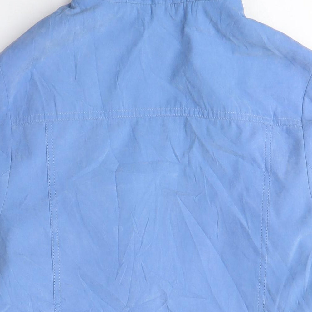 Brand and care label for EMW women’s blue parka coat, size UK 10, button - vintage