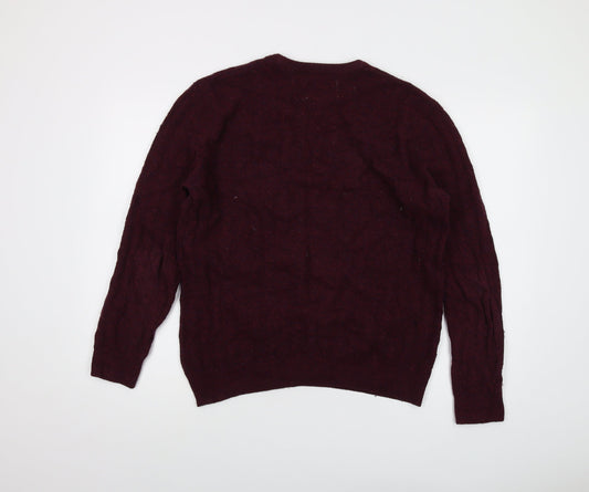 Jack Wills Mens Purple Crew Neck Wool Pullover Jumper Size L Long Sleeve