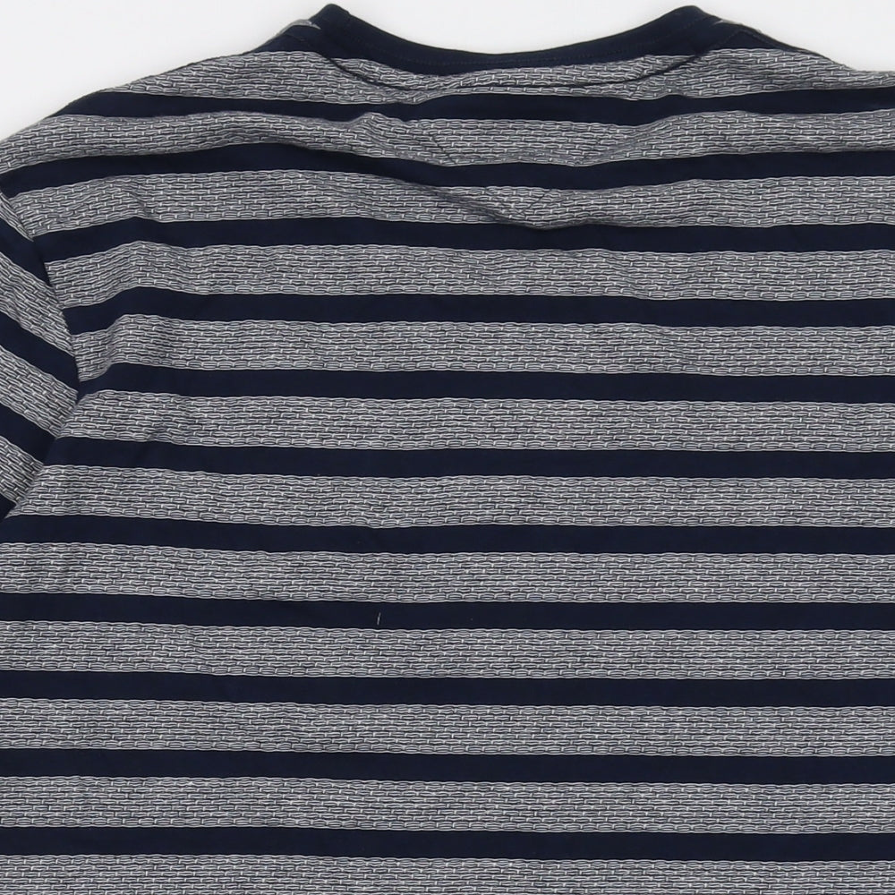 Lincoln Mens Blue Striped Cotton T-Shirt Size M Crew Neck