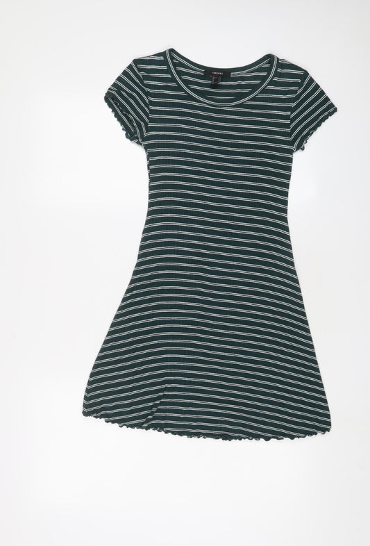 Forever 21 Womens Green Striped Viscose A-Line Size S Boat Neck Pullover - Lettuce Edging