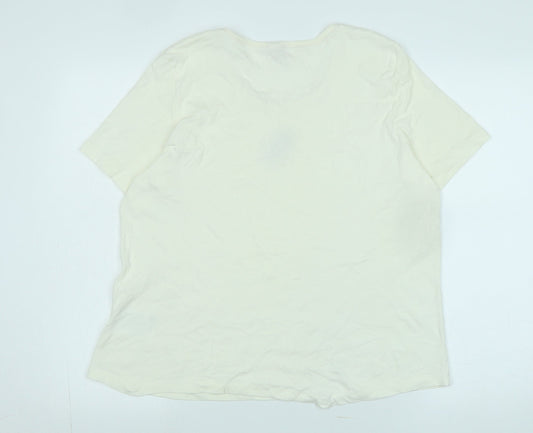 Olsen Womens Ivory Cotton Basic T-Shirt Size M Scoop Neck - Logo