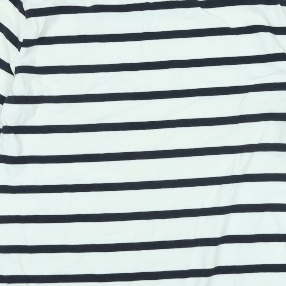 Brand and care label for French Connection women’s white cotton jersey t-shirt, size M, boat neck - logo