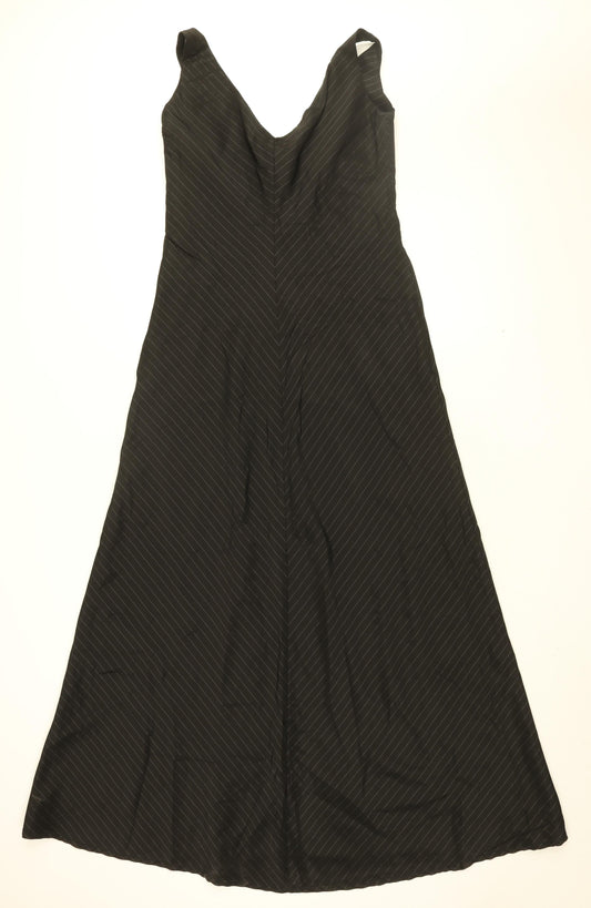 James Lakeland Womens Black Striped Polyester A-Line Size 14 V-Neck Zip