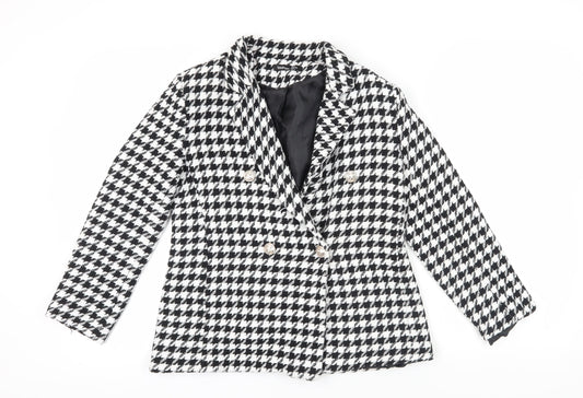 Additional front view of Boohoo Black White Houndstooth Blazer, size 8, Classic Style