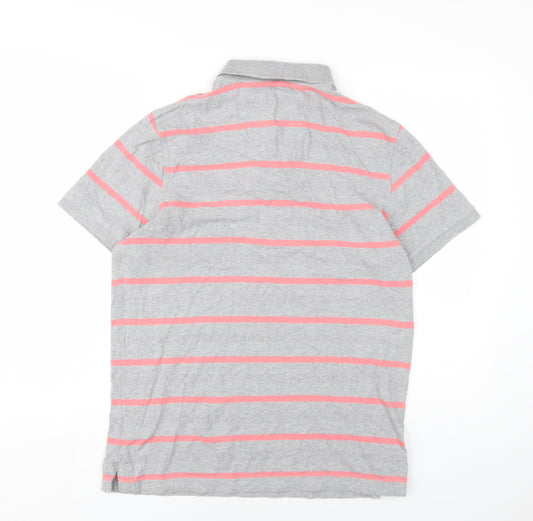 Drift King Mens Grey Striped Cotton Polo Size M Collared Button
