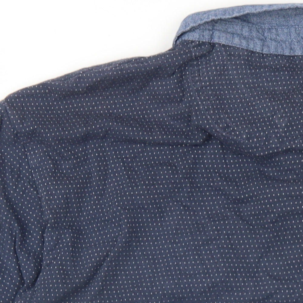 Linea Mens Blue Polka Dot Cotton Polo Size L Collared Button