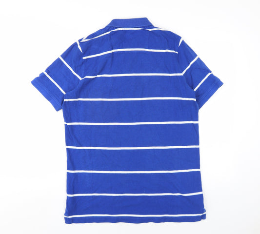 John Lewis Mens Blue Striped Cotton Polo Size M Collared Button