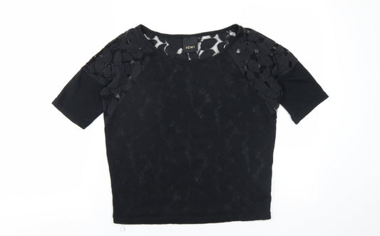 Additional front view of ICHI women’s black polyester basic t-shirt, size XS, round neck