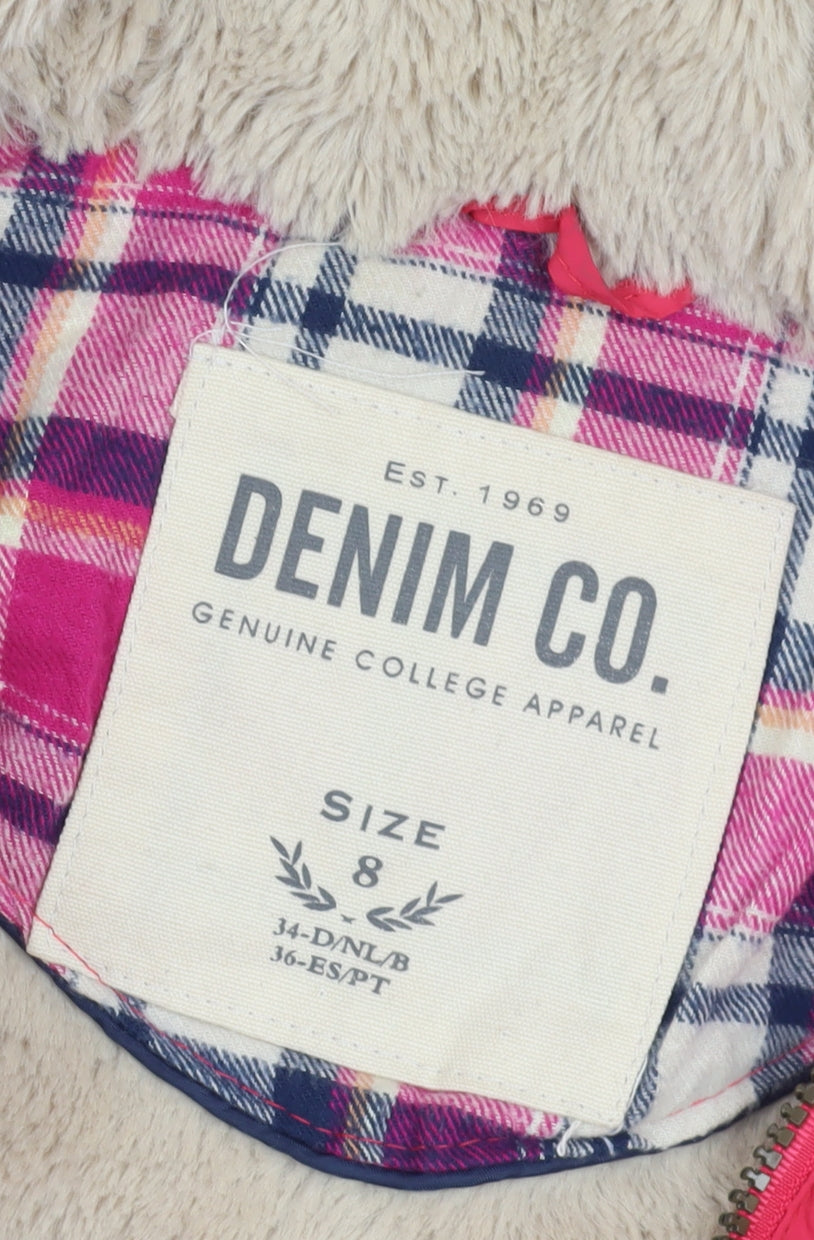 Brand and care label for Denim & Co. Pink Hooded Puffer Gilet, size 8