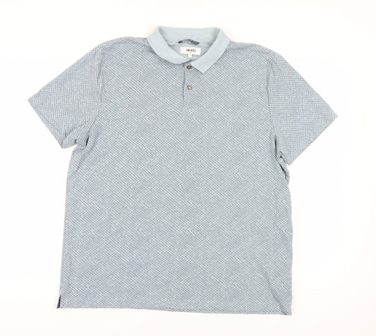Additional front view of UNBIAS Blue Geometric Polo Shirt, size L