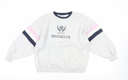 Additional front view of Bershka Grey Pullover Sweatshirt S - College Style