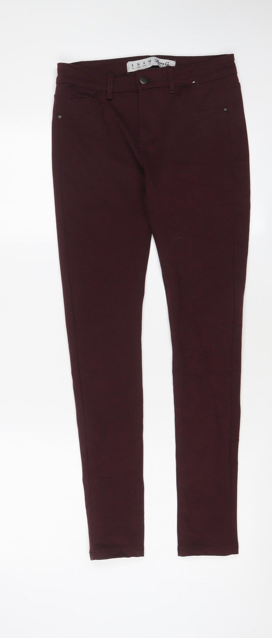 Additional front view of Denim & Co. women’s red cotton skinny jeans, size UK 8, 29-inch leg regular zip