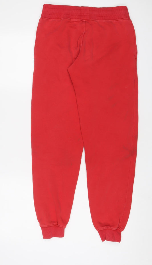 Russell Athletic Mens Red Cotton Jogger Trousers Size S L30 in Regular Drawstring - Logo