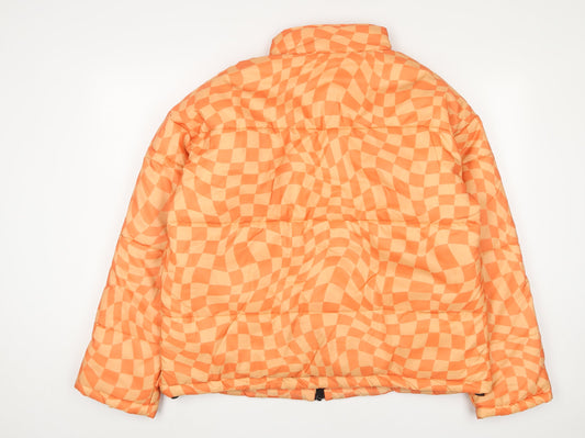 Daisy Street Womens Orange Geometric Parka Jacket Size 14 Zip