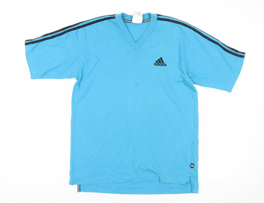 Additional front view of Adidas Blue V-Neck T-Shirt, Medium, Cotton Comfort