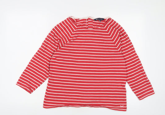 Additional front view of Crew Clothing Red Striped Cotton Basic T-Shirt, size 10, Boat Neck - Logo, Embroidered
