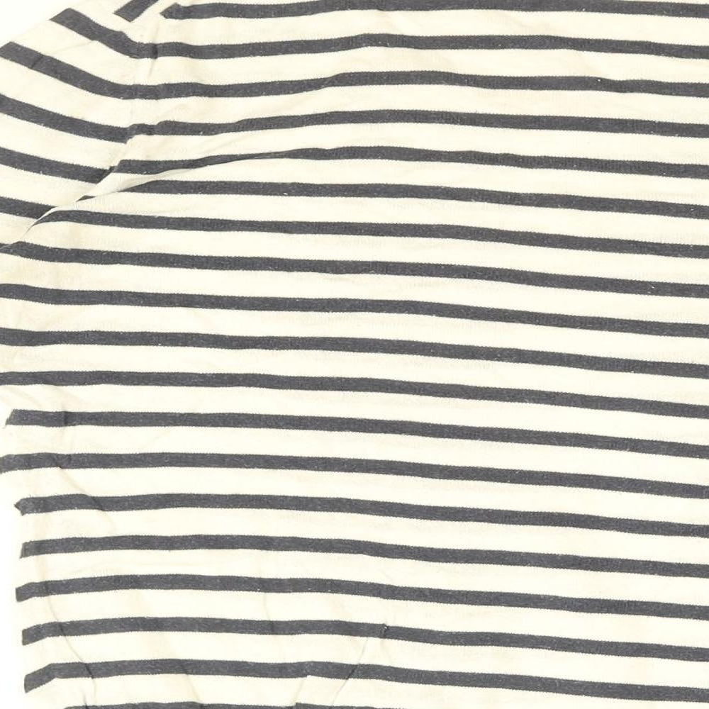 French Connection Womens White Striped Cotton Basic T-Shirt Size S Round Neck