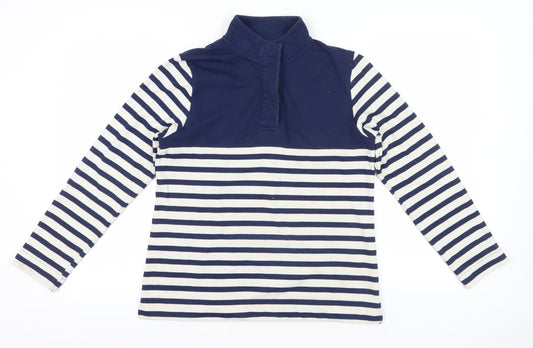 Additional front view of Cotton Traders Navy & White Striped Henley Sweatshirt, size 12
