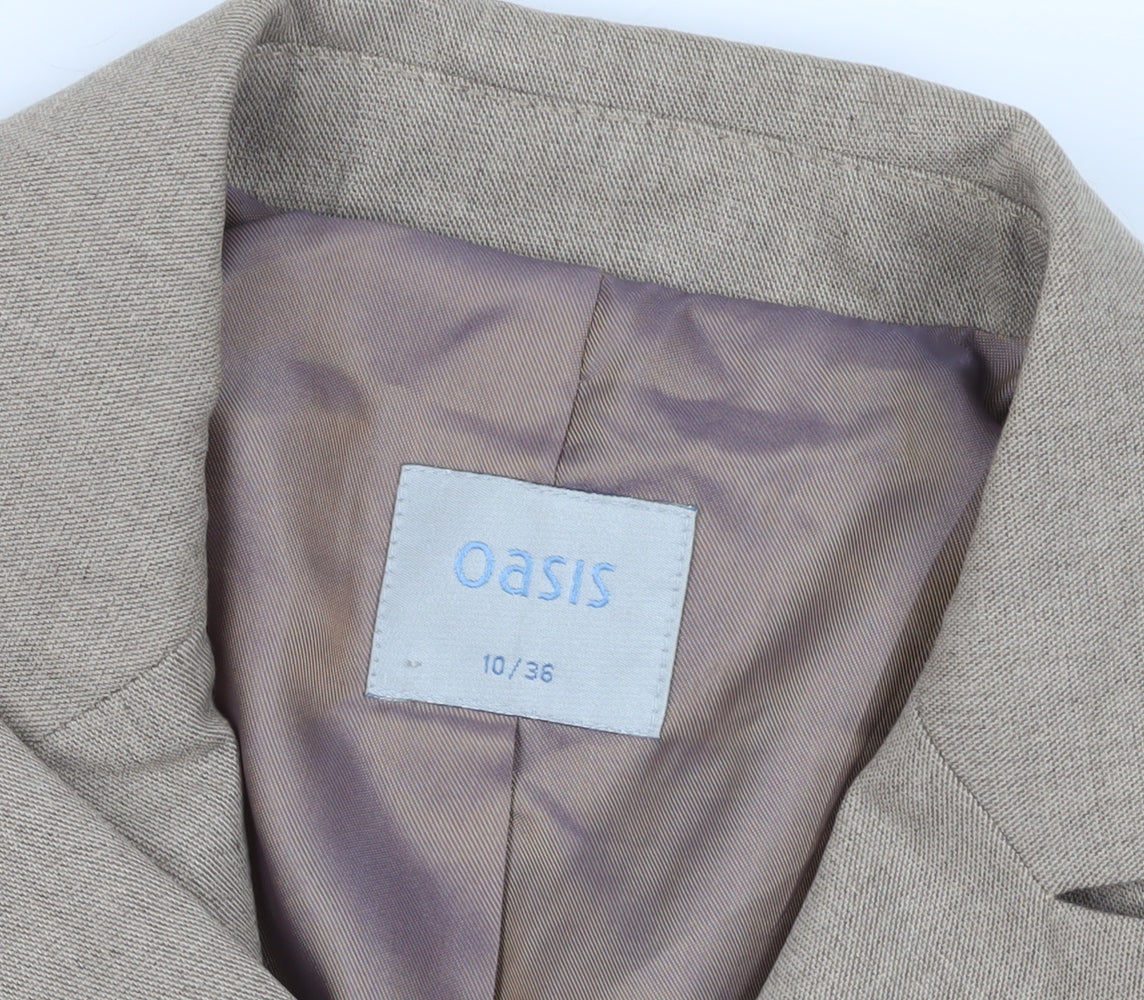 Brand and care label for Oasis Beige Suit Jacket, size 10, Single-Breasted