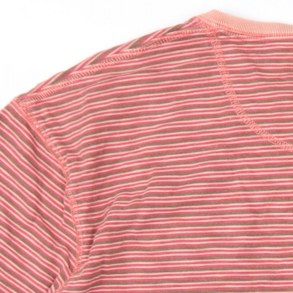 Marks and Spencer Mens Pink Striped Cotton T-Shirt Size M Round Neck