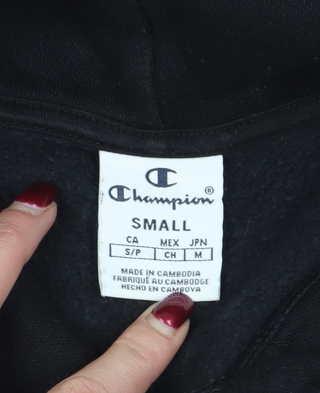 Brand and care label for Champion Black Pullover Hoodie, S - unisex adults
