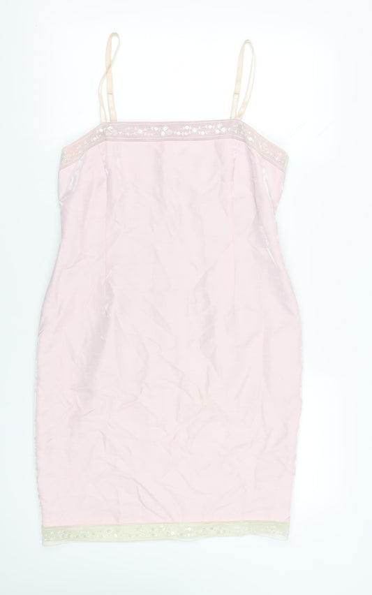 Additional front view of Kaliko Pink Slip Dress, size 14, with Embroidery