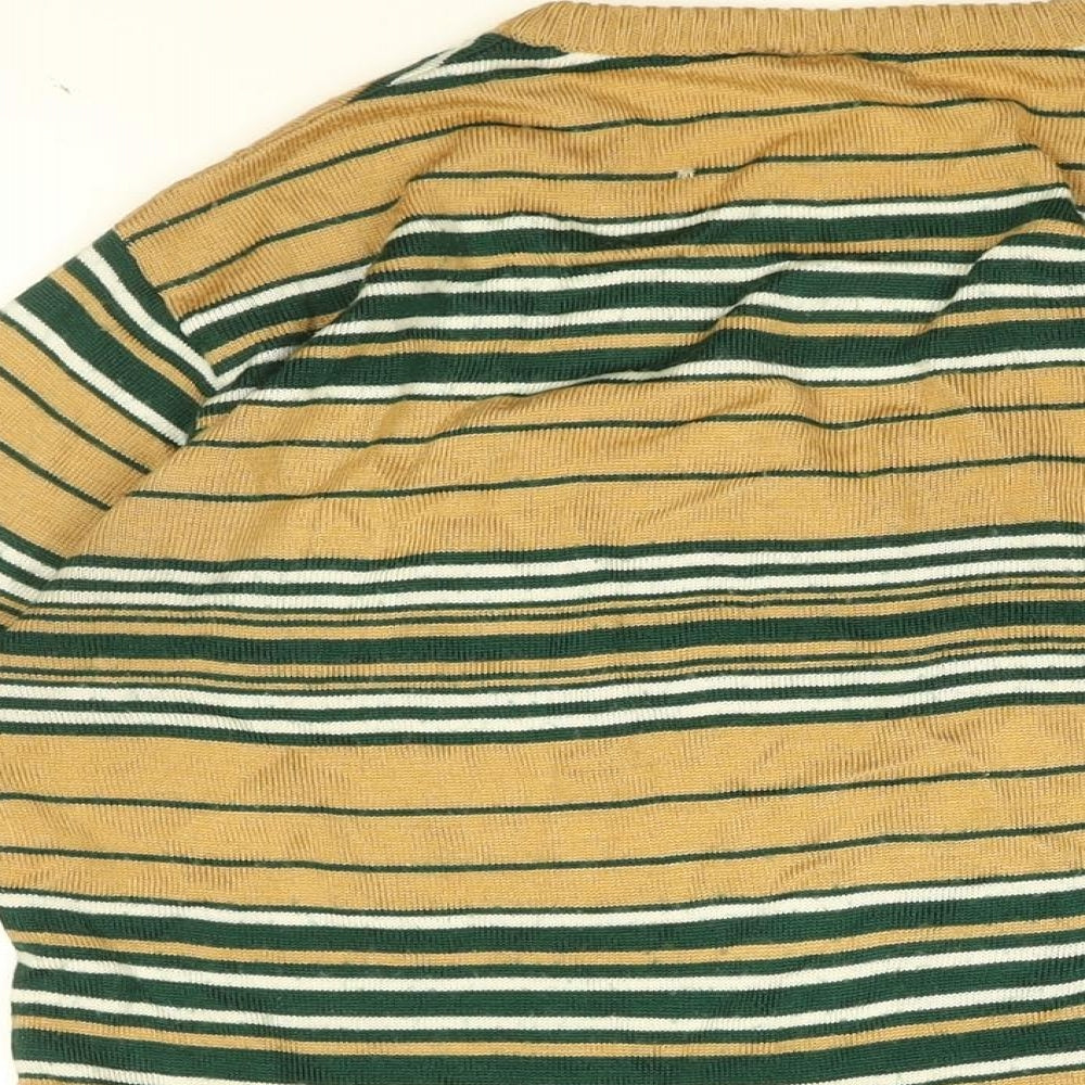 Fay's Womens Beige V-Neck Striped Acrylic Pullover Jumper Size L