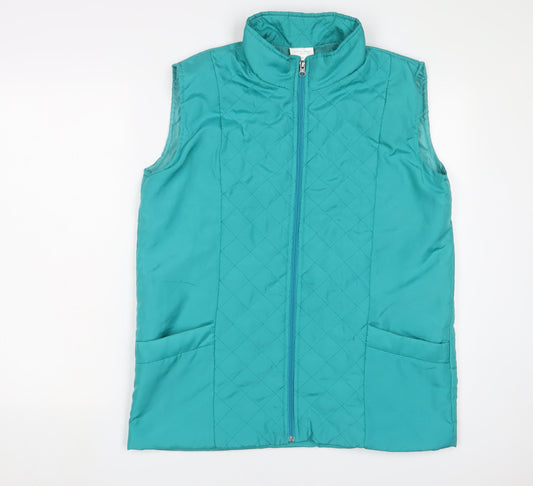 Additional front view of Anne De Lancay women’s blue gilet jacket, size M, zip