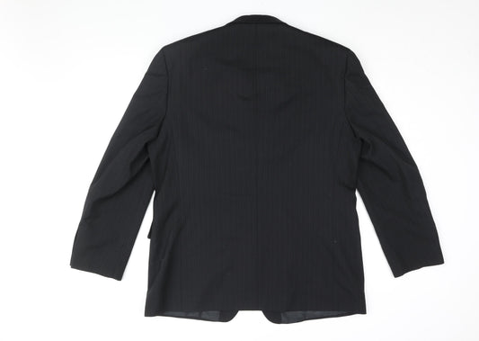 Mens UK Size 44 Pinstripe Regular Black Suit Jacket