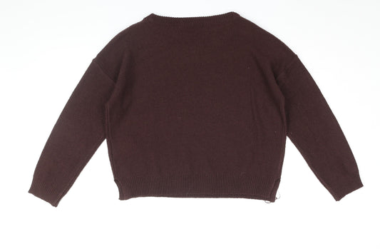 Brave Soul Womens Brown Round Neck Acrylic Pullover Jumper Size M