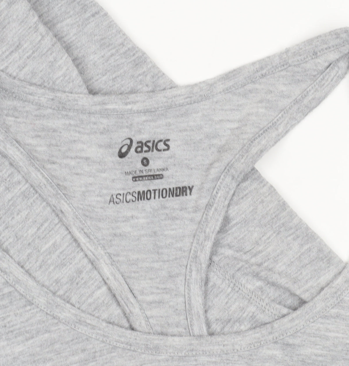 Brand and care label for Asics Women's Grey Racerback Athletic Tank Top Small