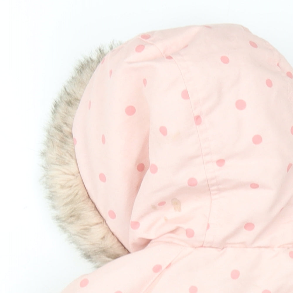 Disney Girls Pink Polka Dot Parka Coat Size 18-24 Months Zip - Minne Mouse