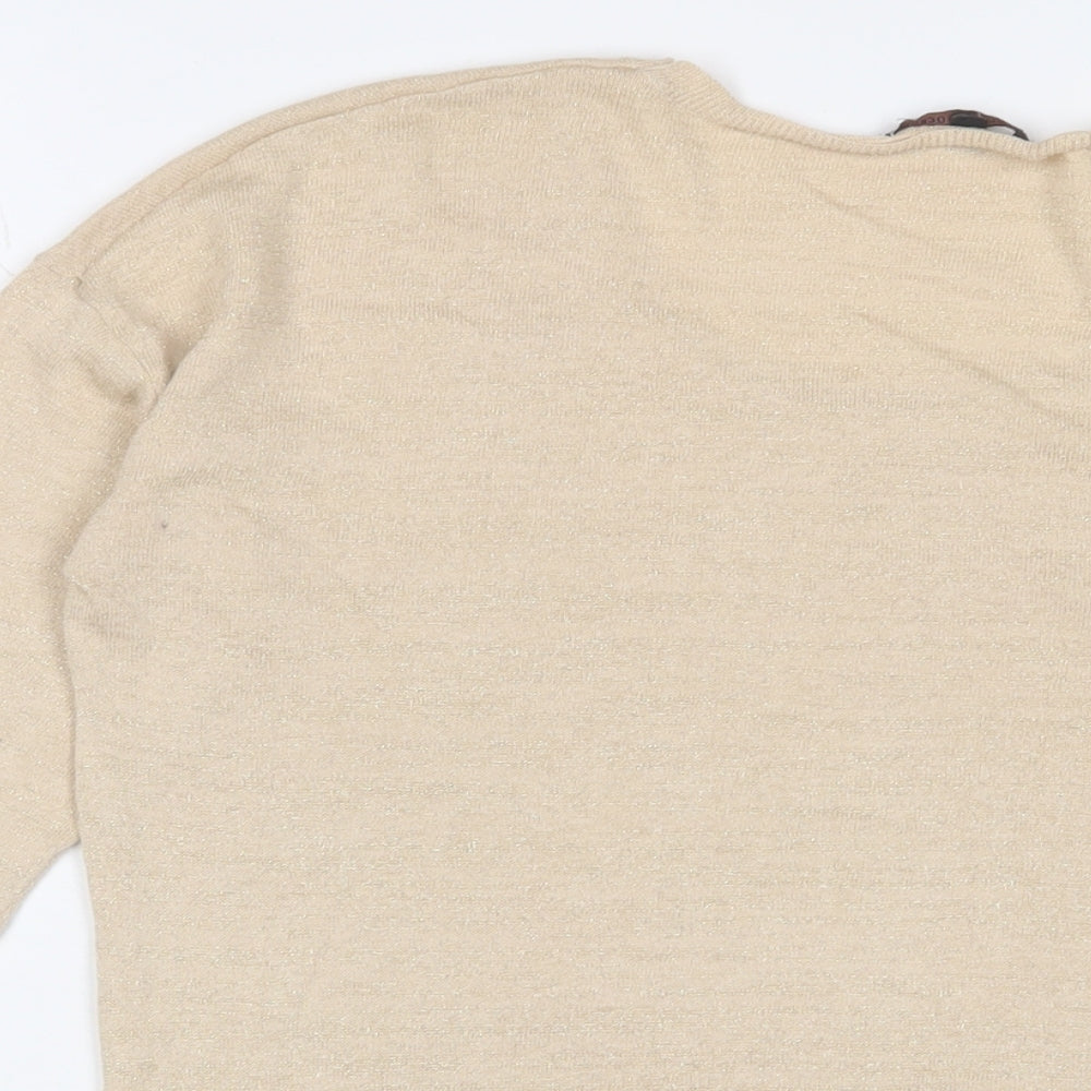 Color Block Womens Gold Crew Neck Cotton Pullover Jumper Size M
