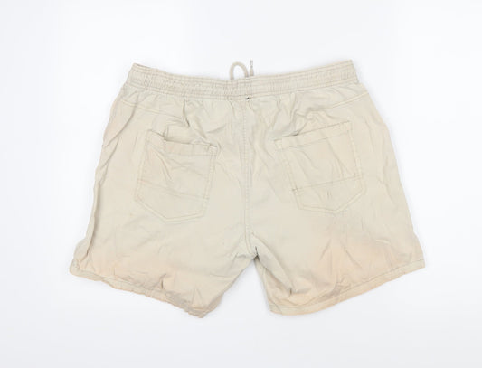 Brave Soul Mens Beige Cotton Bermuda Shorts Size L Regular Drawstring - Elasticated waist