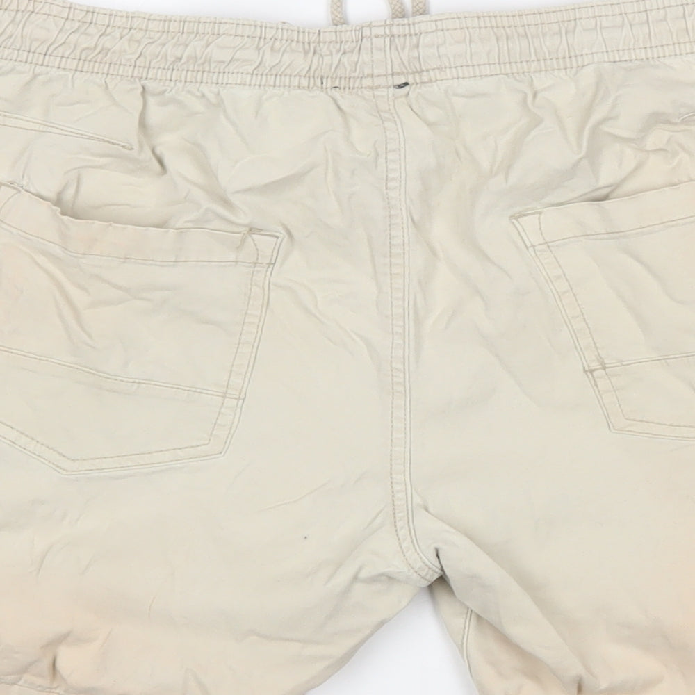 Brave Soul Mens Beige Cotton Bermuda Shorts Size L Regular Drawstring - Elasticated waist