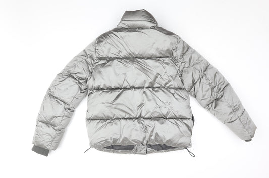 H&M Womens Silver Puffer Jacket Coat Size 6 Zip