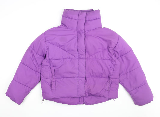 Topshop Womens Purple Puffer Jacket Coat Size 12 Snap