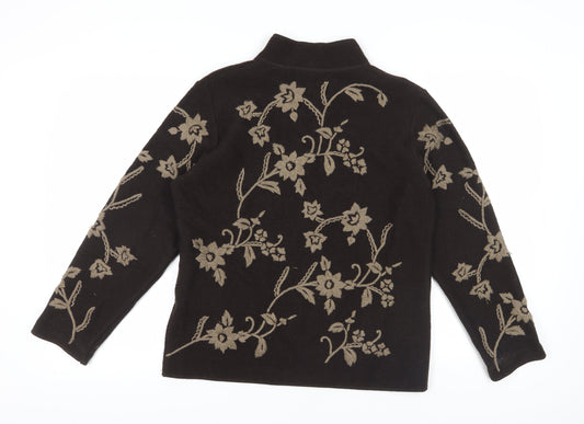 Alex & Co. Women’s Brown Floral Full Zip Wool Jumper