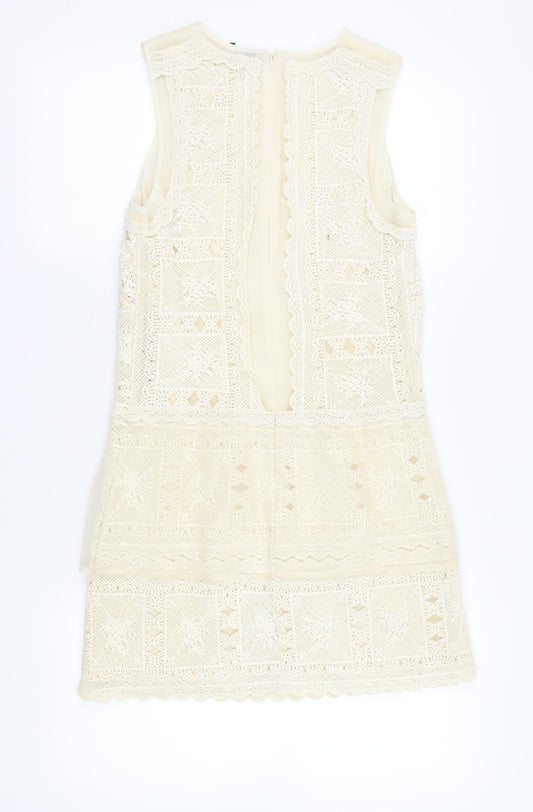ASOS Women's Ivory Crochet Mini Shift Dress Size 10