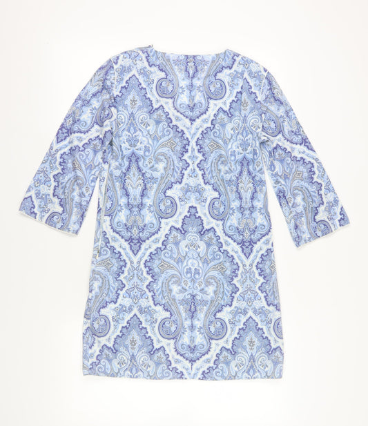 Zara Women Blue Cotton Paisley Shift Dress Size 6