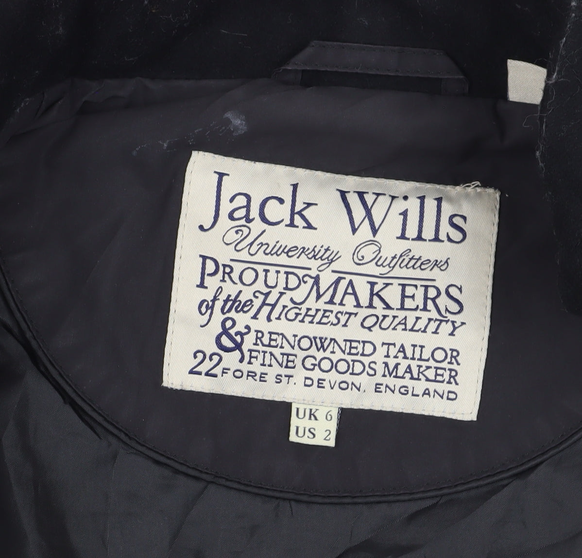 Womens UK Size 6 Jack Wills Black Quilted Coat
