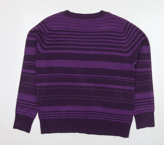 Bassini Women's Purple Striped Cardigan Large