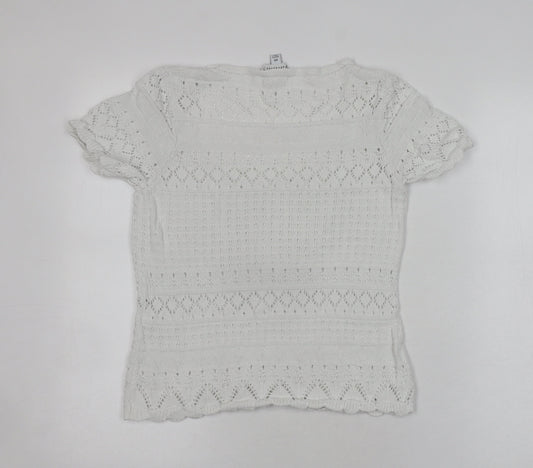 Womens UK Size 10 Warehouse White Henley Jumper