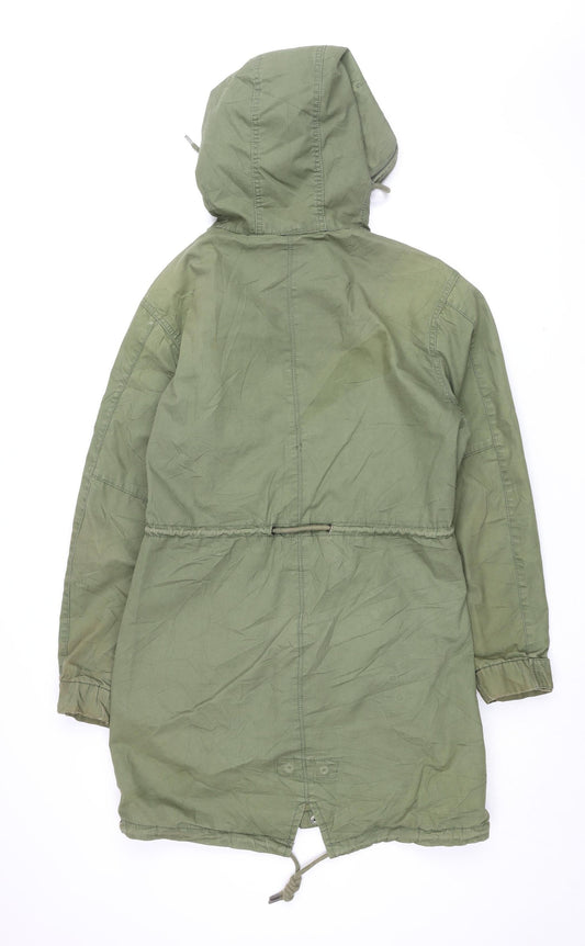 Pull & Bear Women's Green Parka Jacket, Size S