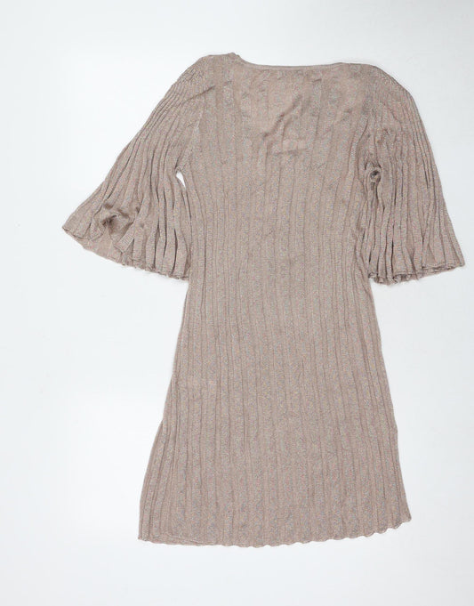 Monsoon Women Pink Flared Sleeve Knit Dress S